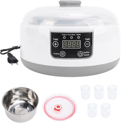 Yaourtière électrique, 1,2 L, yaourtière maison, natto, petit incubateur de yaourt avec bocaux, revêtement en acier inoxydable pour yaourt bio et fromage maison