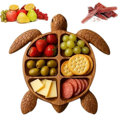 Jicyor Assiette à collation de modelage de tortues, bol à collation en bois avec compartiments, assiette avec compartiments