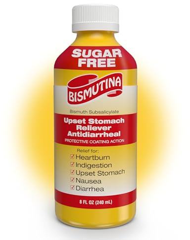 BISMUTINA Bismuth Subsalicylate Liquid,Sugar-Free Over-The-Counter Stomach Medicine for Fast Relief of Nausea, Heartburn, Indigestion, Diarrhea, Gas & More, Liquid Antacid Formula,8 Fl Oz|1-Pack