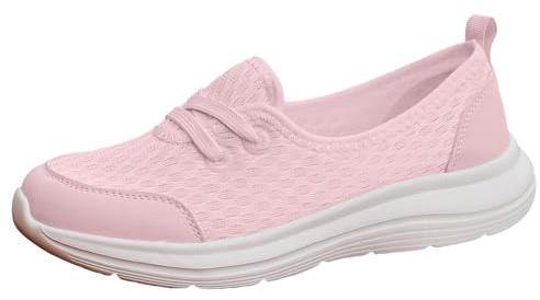Xbemkste fritidsskor damsula, snörskor mesh, casual, andas, slip-skor, låga snitt, platta segelskor damer, ROSA, 40 EU