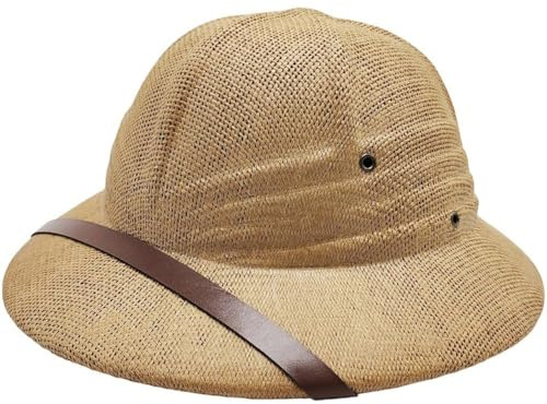 Haowul Tropenhelm Kostüm Partyhut Hellbraun Natur Damen Herren Tropenhelm Gartenarbeit Wandern Dschungel Erkunden Beige Atmungsaktiv Größe Verstellbar