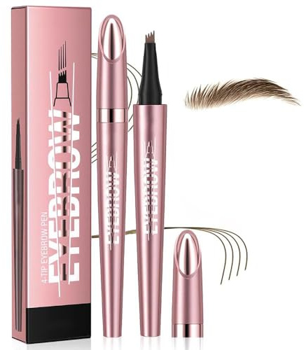 3D Wasserdichter Microblading Augenbrauenstift, 4 Gabelspitzen Augenbrauenstift Wasserfest Härchenzeichnung Wischfest Natürlich und Zart Brauenstift für Natürliches Make up (A#)
