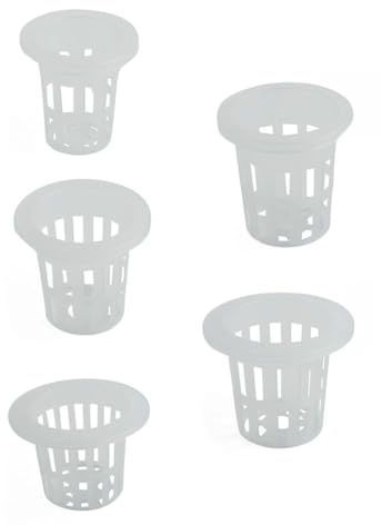 FUANA 50 cestas hidropónicas para plantar, reutilizables de malla de plástico para cultivo sin tierra, adecuadas para verduras y frutas de hojas, G transparente