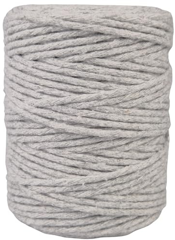 APREGGIO Single Twist Makramee Garn Baumwolle Grau 3mm 100m | Einzeln Gedrehtes Baumwollseil für Wandbehang - 3mm -100m - Geruchsneutral - Lebensmittelecht, Umweltfreundlich -DIY