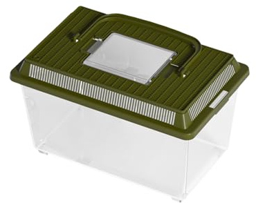 Generisch 2026 Contenedor de transporte de faunario estándar para depósitos de reptiles, cajas de alimentación con, Tank Critter para la alimentación de ranas geckos de mascotas (verde, 23 x 13 x 15,5