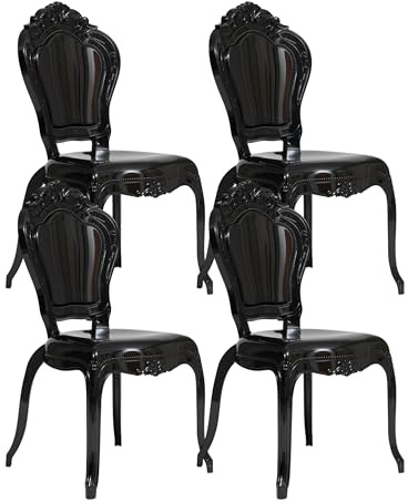 Biscottini Juego de 4 sillas barrocas de policarbonato negro – Sillón efecto cristal – Sillas de plástico Luis XV moderno – Silla elegante para comedor, cocina, salón, restaurante