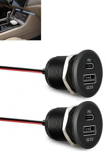 Prise USB Aluminium 12V pour Camping-Car avec Double Port USB-C PD3.0 et USB-A QC3.0 - Charge Rapide pour Bateau, Caravane - Puissance de Sortie 24W par Port, Installation Facile et Sécurité Intégrée
