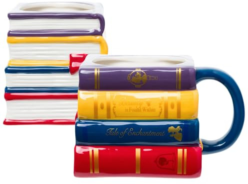Silver Buffalo Disney La Bella e la Bestia Principessa Belle Book Stack tazza in ceramica scolpita 3D 590 ml