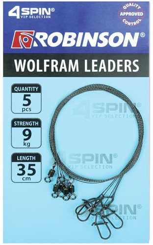 Robinson Vorfach Angeln 5er Set | Wolfram bissfest für Hecht & Zander | Ultradünnes Wolfram, nahezu unsichtbar · Kein Memory-Effekt · Duo Lock Snap für schnellen Köderwechsel · Bissfest