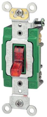 Leviton 30 Amp, 120 Volt, Toggle Pilot Light, Illuminated On, Double-Pole AC Quiet Switch, Extra Heavy Duty Grade, Self Grounding, Back and Side Wired, 3032-PLR, Red