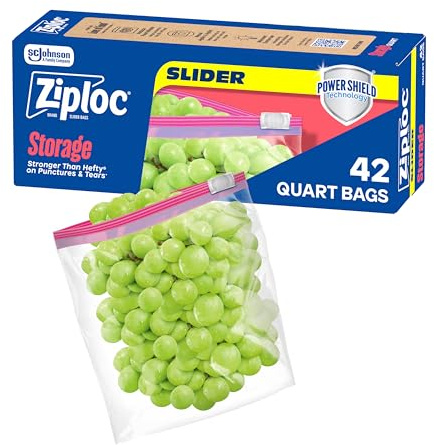 Ziploc Quart Food Storage Slider Bags, Power Shield Technology for More Durability, 42 Count