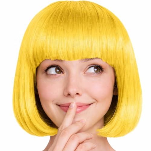 Hatstar Bob Perücke Gelb, Charleston-Perücke für Damen und Herren, Kostüm Accessoire für Karneval, Fasching und Halloween, 100% Polyester