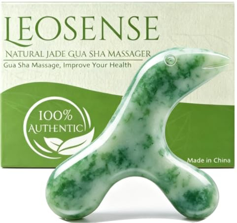 LEOSENSE Triggerpunkt-Massagegerät aus natürlicher Nephrit-Jade, Handmassagestein, multifunktionales Gua-Sha-Werkzeug für Muskeln, Nacken, Gelenke, Fußreflexzonenmassage und