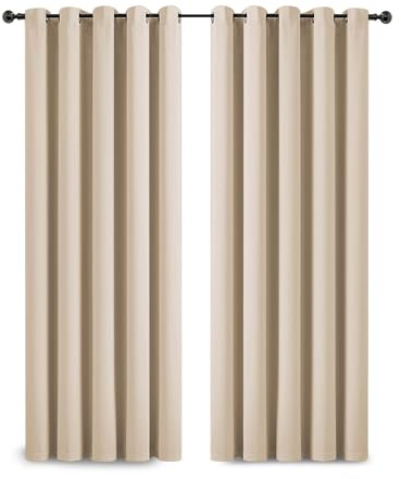 Yorkshire Bedding Blackout Curtains Ring Top for Bedroom 66x72 Inch Thermal Insulated Readymade Cream Curtains Room Darkening Panels + 2 Tiebacks