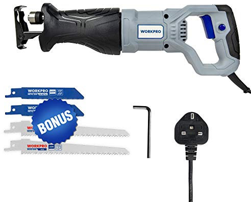 WORKPRO Reciprocating Saw 710W with 4 Blades, 2800 RPM Variable Speed, 20mm Stroke Length, Tool-Free Blade Change, Electric Corded Sabre Saw for Wood Metal Cutting