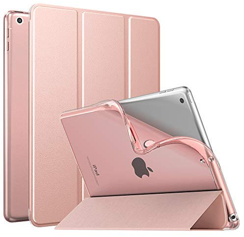 MoKo Cover per Nuovo iPad 10,2 iPad 9a Gen. 2021/8a Gen. 2020/7a Gen. 2019, Custodia Ultra Sottile Leggero Tri-fold Auto Sveglia/Sonno con Retro Semi-trasparente in TPU, Oro Rosa