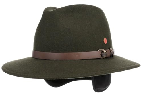 Mayser Georgia Outdoorhut mit Ohrenklappen Herren - Made in The EU Winterhut Herrenhut Schützenhut Ohrenklappen, Lederband Herbst-Winter - 61 cm Oliv
