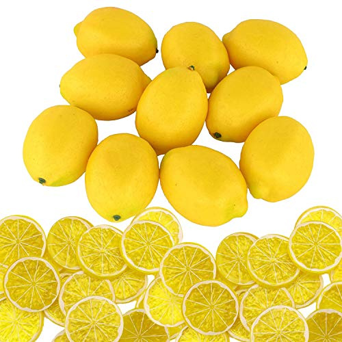 Woohome Lot de 30 pièces de rondelles de citrons et citrons en fruit artificiels, idéaux comme décoration de fête, de festival, accessoires de photographie