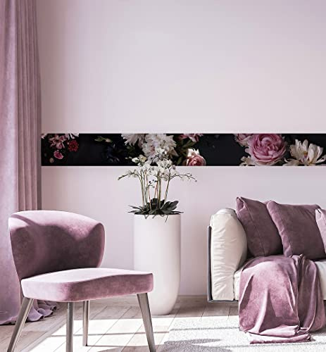 MyMaxxi | Bordüre | Blumen 600 x 20cm | Wandbordüre Wandtattoo | Tapetenbordüre aus Tapetenvlies | Dekoration für Ihr Badezimmer Wohnzimmer Küche
