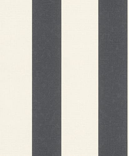 Rasch Tapete 485479 - Vliestapete mit Streifen in Schwarz und Weiß aus der Kollektion Florentine III - 10,05m x 0,53m (L x B)