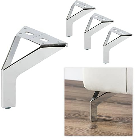 P17 - NEW Siena | Set 4 Füße + 16 Schrauben | Glänzendes Chrom | Höhe 12,5 cm | Beine für Sofas, Möbel, Schränke, Sessel | Metallfüße für Modernes und Elegantes Design |