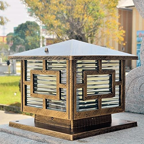 XMFXIAO European E27 Column Light Continental Victoria 1-Light Glass Lantern Bronze 25CM Column Lamp Outdoor Table Lamp Modern Simple Aluminum Waterproof Street Post Light Decoration Illumination