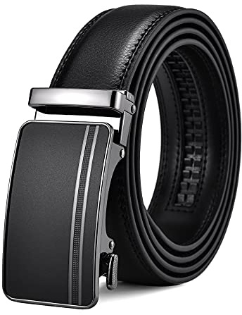 FEFLO Herrläderbälte - Svart Rattbälte med Automatisk Spänne, Justerbart Läderskärp, 35mm Brett, Perfekt för Kostymer, Jeans, Ledig och Affärskläder