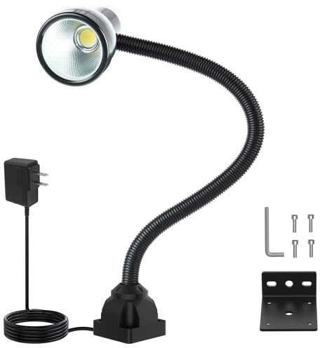 Flexible Work Light, 12W Machine Light, 1200 Lumen Flexible Work Light for Lathe milling Machine, Drilling Machine, Industrial Lighting, Workbench Lighting (1200LM Screw Mount Base)