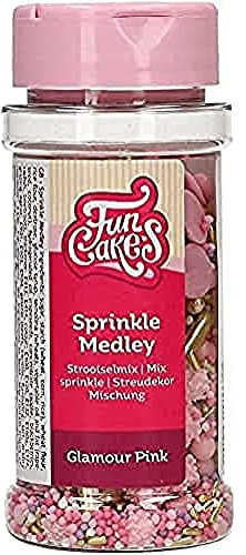 FunCakes Sprinkle Medley Zuckerstreusel, Glamour Pink, 65 g | Guter Geschmack, Perfekt zum Dekorieren von Eis, Kuchen, Cupcakes, Cake Pops, Donuts und Kekse, Sprinkle Streusel Mix