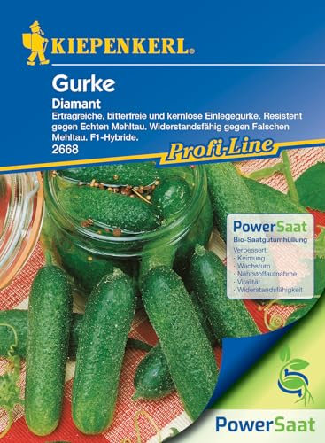 Kiepenkerl Profi-Line Gurkensamen Diamant PowerSaat - Saatgut für ca. 7 Pflanzen - Bitterfreie, Hoch Ertragreiche, Dunkelgrüne Gurken - Widerstandsfähige Einlegegurken - Ideale Frühjahrs-Sommer-Sorte