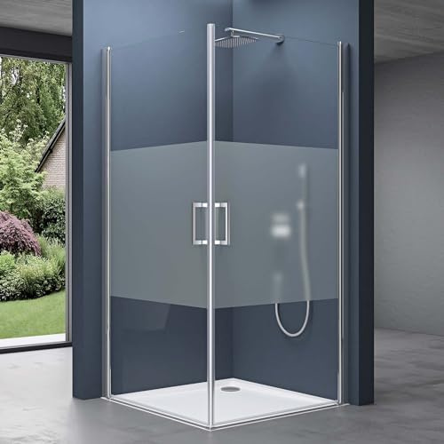 doporro Box Doccia 80x100 cm con Porte a Battente Interna/Esterna, Cabina Angolare Reversibile in Vetro Temperato 6 mm con Fascia Satinata, Trattamento Anticalcare - Ravenna24