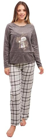 UC Women's Tatty Teddy Pyjamas, Fleece Top & Checkered Bottoms, UK Size 4-22, Grey & Checkered, Christmas, Disney Gifts for Women
