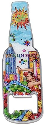 BOTELLA DE CERVEZA 13cm - Abrebotellas imán nevera, BENIDORM, Souvenir, Bailaora Flamenca,