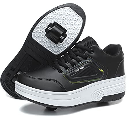 LYBANG Rollschuhe für Kinder Schuhe Mit Doppelt Rollen Automatisch Räder Rochen Skateboardschuhe Outdoor Fitnessschuhe Gymnastik Sneakers Kinder