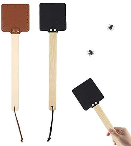SMELEYOU Fliegenklatsche Fly Swatter MüCkenklatsche Hand 2pcs Pu Fly Swat Fliegenklatschen mit Holz Hand einfache rustikale Fliege Haus in Hausbesetzer
