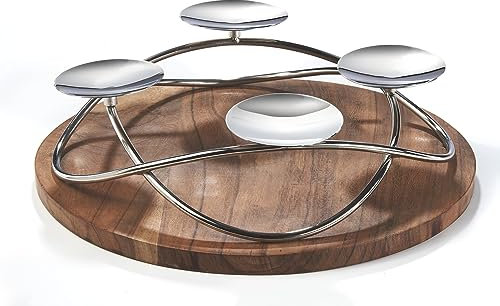 Kobolo Dekokranz Adventskranz aus Metall in Silber und Holz für 4 Kerzen