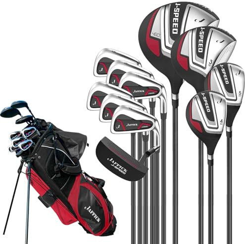 Jaffick Kompletta golfklubbsset för män 12 delar inkluderar golfförare # 3 Fairway Woods, 4 & #5 Hybrid, 6-9 järn, pitching & sandkil, putter och golfstativ väska