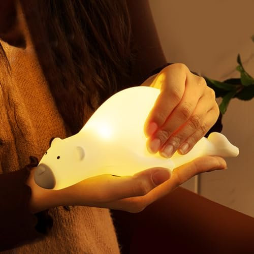 Luz Nocturna LED para Niños, Diseño Oso Tumbado, Luz Nocturna para Bebé, 3 Modos de Lámpara, Luz LED Recargable USB, Temporizador 30 Minutos Y Control Táctil, Decoración de Salón Y Dormitorio