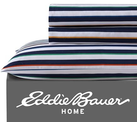 Eddie Bauer Kinder-Bettwäsche-Set für Kinder, schmutzabweisend, ideal für Kleinkinder, gestreift, Game Blue, Full