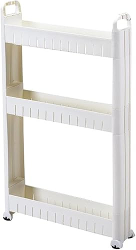 BAKUGO Chariot De Rangement À roulettes Mince 3 Niveaux, Organisateur D'étagères Mobile pour Bureau De Buanderie De Salle De Bain De Cuisine, Plastique, Blanc, Largeur 10cm