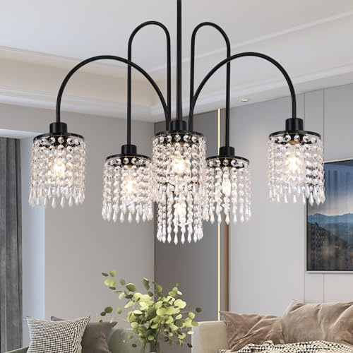 Ganeed Deckenleuchte Kristall Hängelampe Modern Schwarz 6 Licht