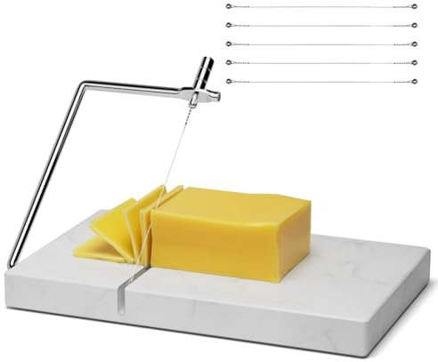 Booso - Cortador de queso con 5 hilos de corte de repuesto, tabla de mármol, rebanadora de queso para herramienta de cocina, fácil instalación