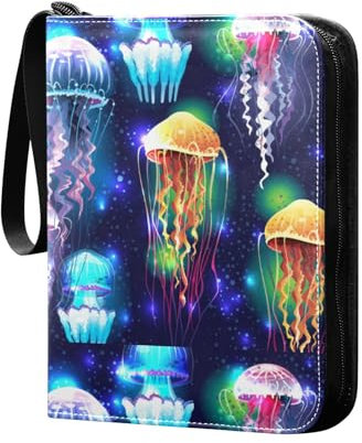 Unterwasser Quallen Sammelkartenalbum 4 Taschen Kartenordner 50 Seiten 400 Karten PU Reißverschluss Kartenbinder Aufbewahrungshalter für Sportspielkarte