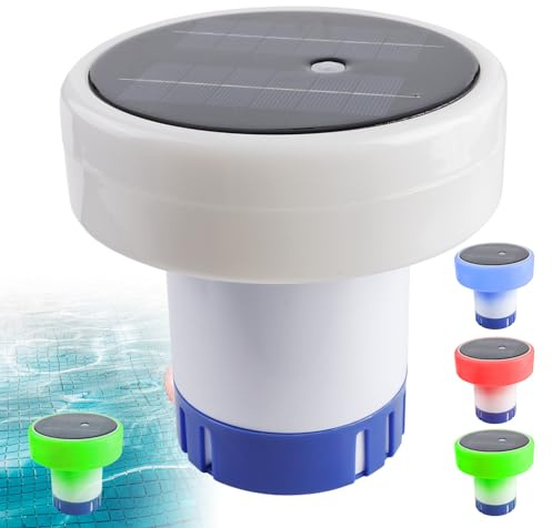 Stor 6-tums doseringsflottör, soldriven poolklormätare, klordoseringsflottör för bubbelbad med RGB-lampa för stor bubbelpool, poolklorflöte