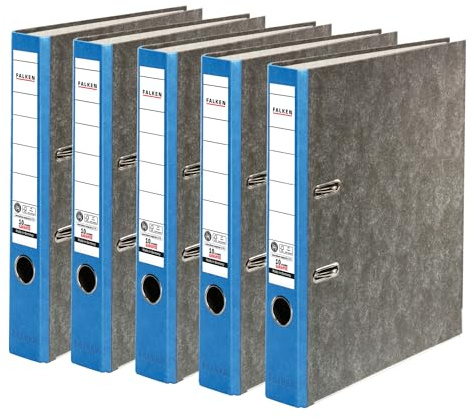 FALKEN 5x Recycling-Ordner 5 cm schmal DIN A4 blauer Rücken | Made in Germany Papierbezug im Wolkenmarmor-Design Blauer Engel