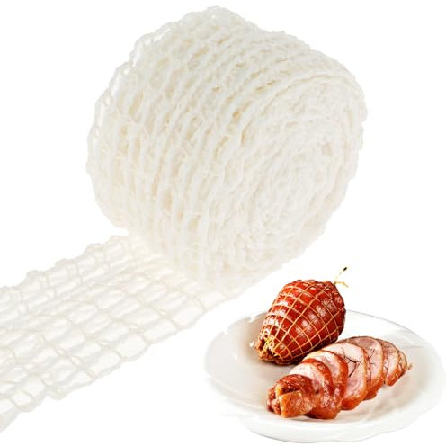 MENIBBLER 10m Meat Netting Roll, 18 Holes Meat Netting Tube, Elastic Meat Net, White Butchers Netting Tube Smoked Meat Poultry Ham Netting Mesh Meat Wrapping Net for Meat Cooking Meat Sausage Making