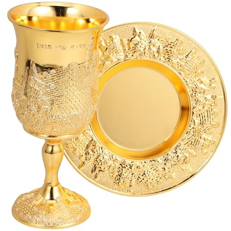 Alipis Copa De Kidush Con Platillo Dorado, Juego De 1 Unidad, Metal Resistente Para Vino Judaico, Copa De Shabat y Pésaj, Uso Festividades Religiosas