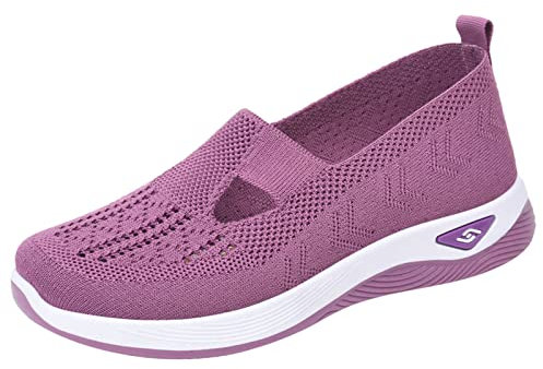 Mode Sommer Frauen Sport Schuhe Flachen Boden Nicht Slip Mesh Hohl Oberen Atmungsaktive Weiche Slip Auf Casual Walking Schuhe Damen (C01-PP1, 39)