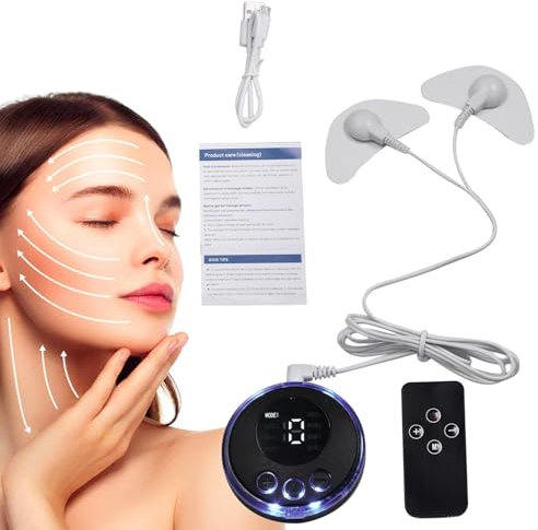 Masajeador facial EMS - Estimulador muscular facial de 8 modos con parches, estimulador facial eléctrico de 19 niveles | Microcorriente de intensidad para adelgazar y reafirmar el rostro.