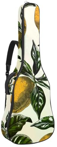 Bassgitarrentasche, 101,6 cm, 101,6 cm, doppelter verstellbarer Schultergurt, Akustikgitarre, Gigbag, Gitarrenkoffer, wasserdicht, Oxford-Stoff, dicker Schwamm, Vintage-Frucht, Zitrusgelb, Zitrone,